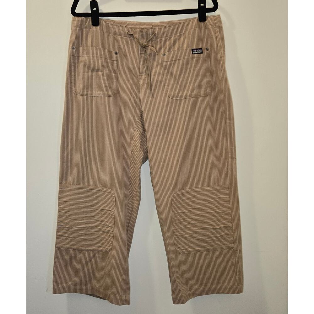 Patagonia Tan Pinstripe‎ Knee Patch Cropped Capris Pants Size Women's 14